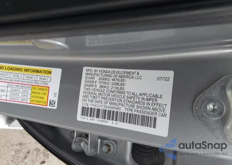 2022 Honda Accord Sport from USA, damaged, VIN 1HGCV1F33NA065465